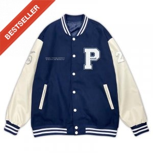 【少量現，售完不補】NPUST百字美式經典棒球外套_深藍